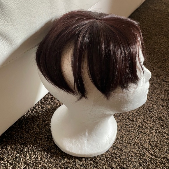 NWT 100% human hair dark brown remy burgundy hint 100% topper center parting - Picture 10 of 15